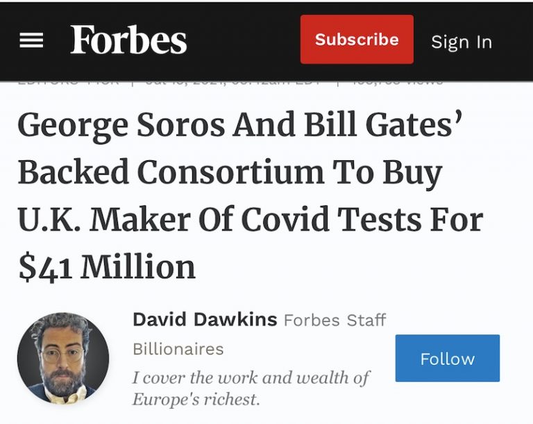 Did You Know? Soros & Gates are Buying U.K. Maker of Covid Tests